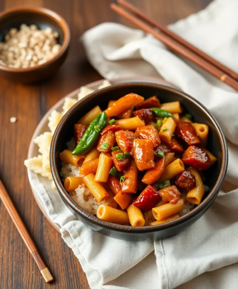 Macaroni Chinois Savoureux aux Légumes et Poulet teriyaki