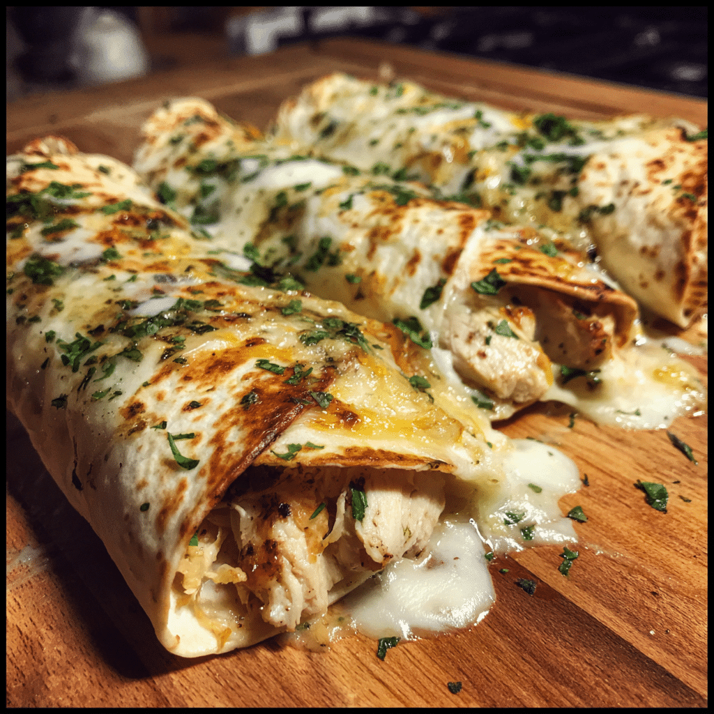 Ooey Gooey Cheesy Garlic Chicken Wraps Recipe