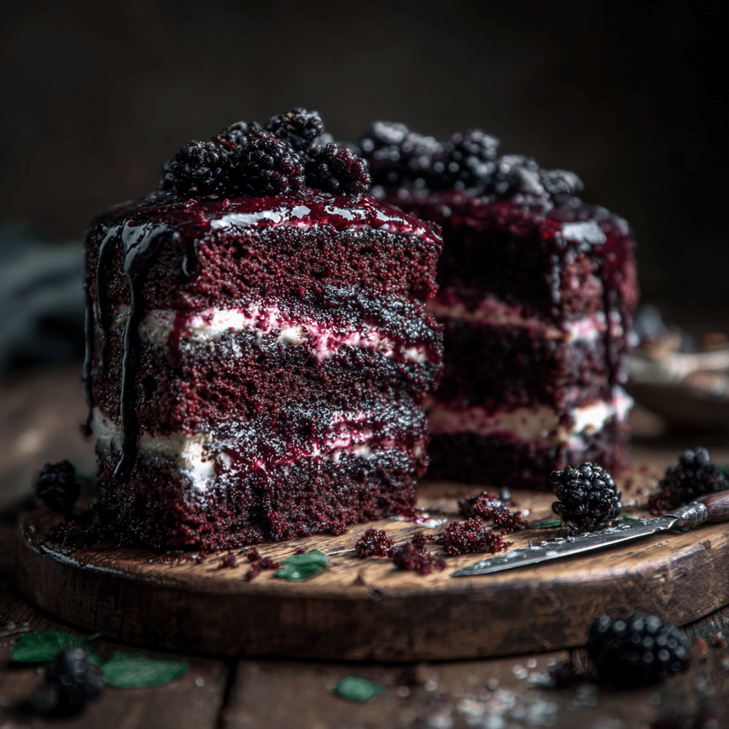 Blackberry Velvet Gothic Cake with Lush Cream Filling