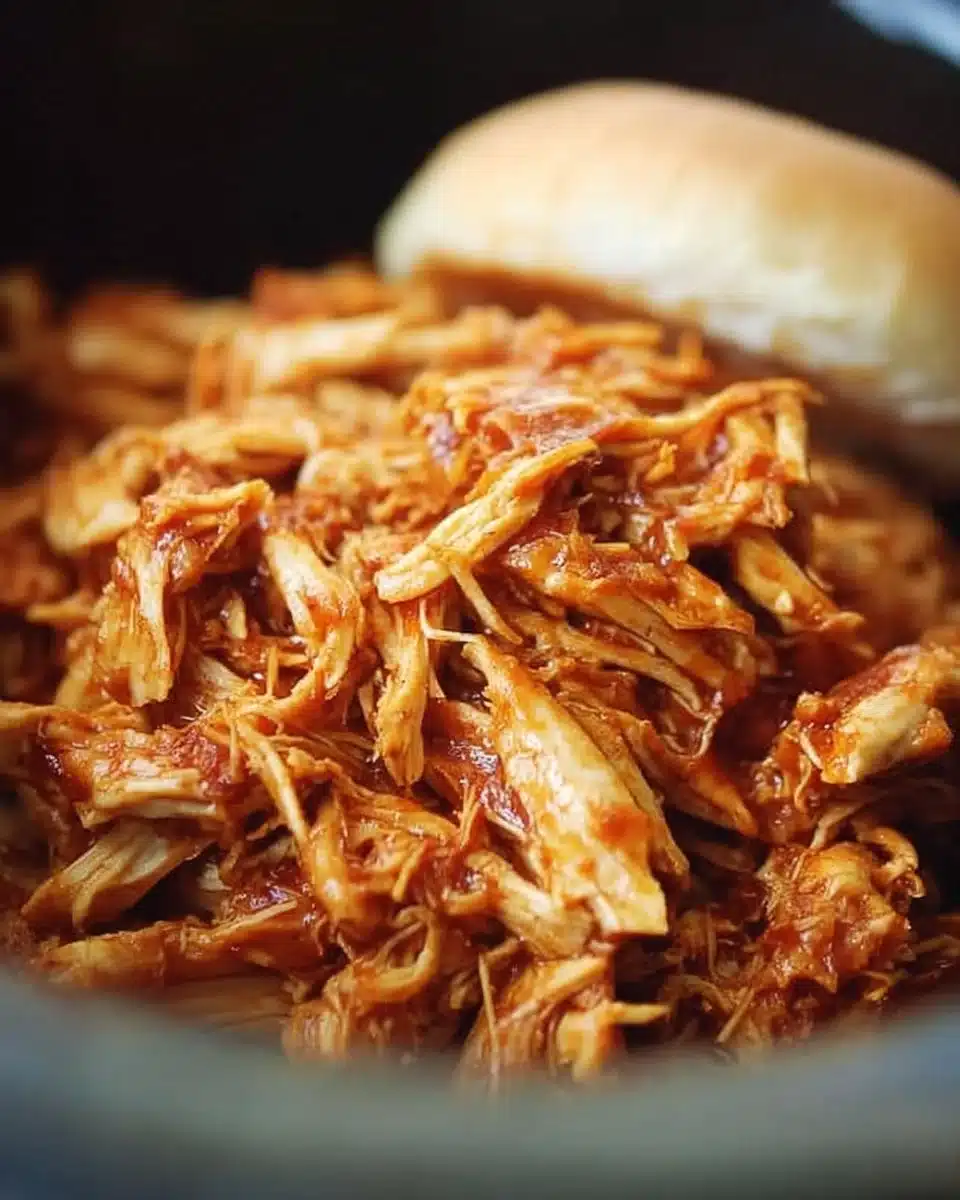 Delicious crockpot BBQ chicken served with a side of coleslaw