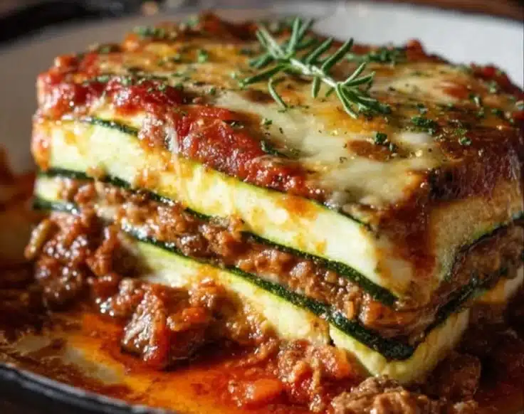 Delicious keto-friendly zucchini lasagna served on a plate
