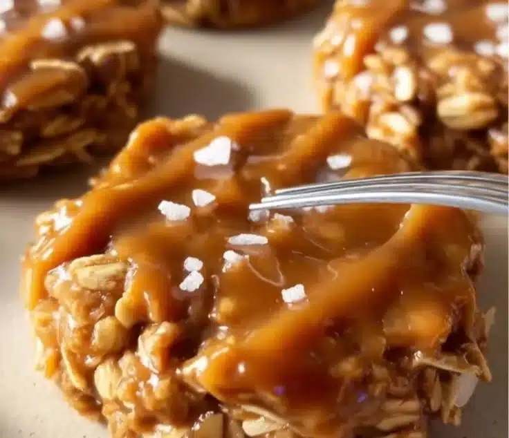 Delicious no-bake salted caramel cookies ready to be enjoyed