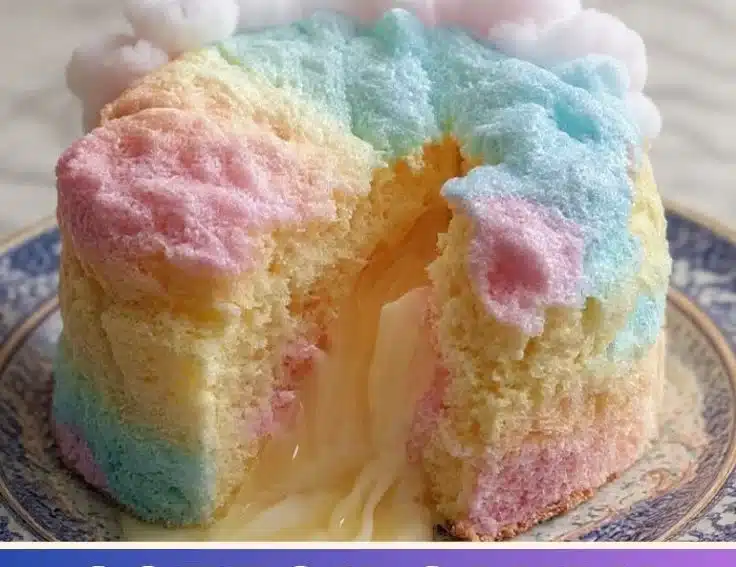 Delicious Cloud Cake topped with Cotton Candy Cream, perfect for sweet lovers.
