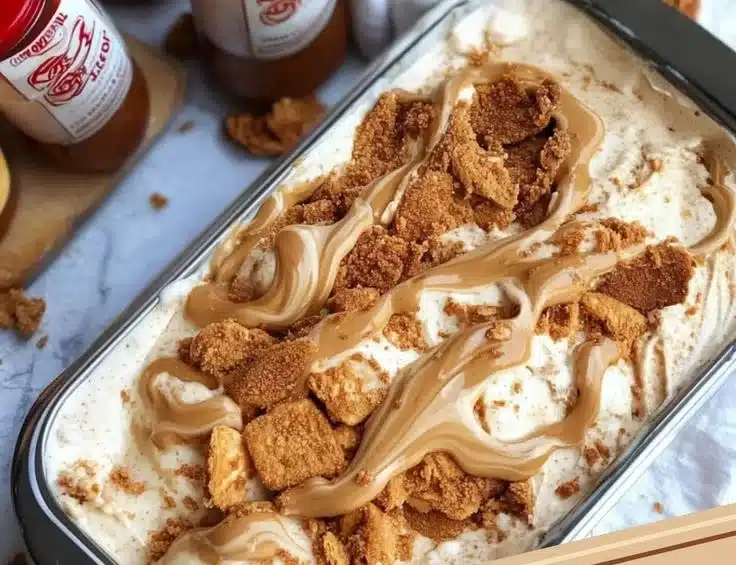 Biscoff ice cream made with four ingredients in a bowl