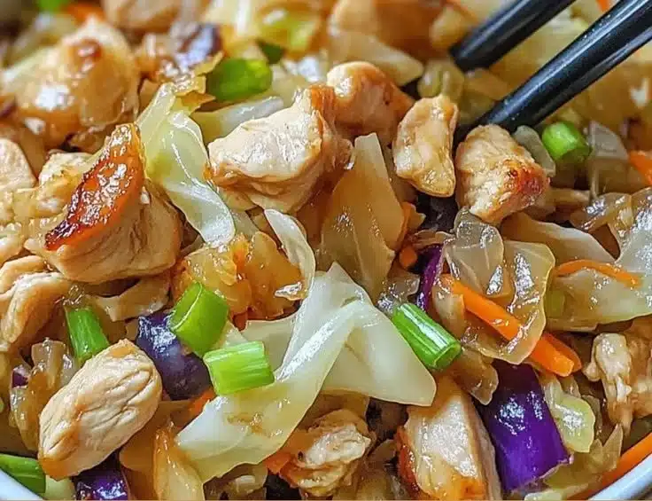 Delicious egg roll bowls with chicken and cabbage ready in 10 minutes