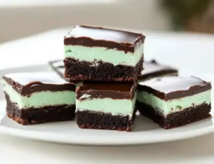Delicious mint brownies with creamy frosting for indulgent dessert experience.