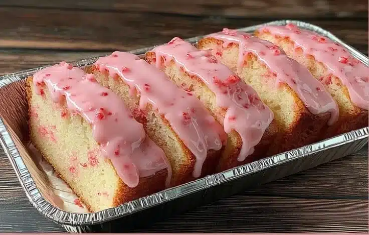 Delicious Strawberry Pound Cake topped with fresh strawberries