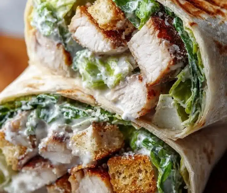 15-minute crispy chicken caesar wraps prepared with fresh ingredients.