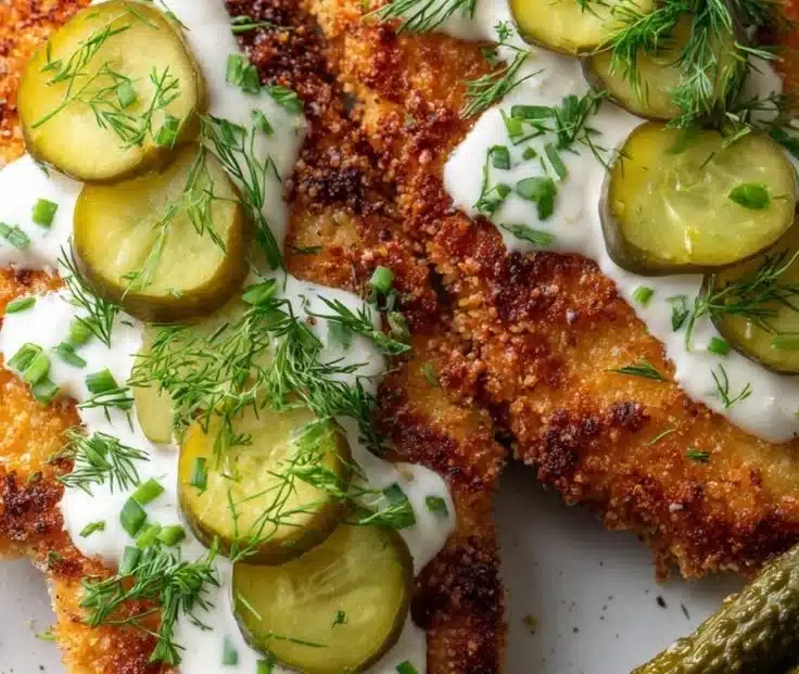 Air Fryer Dill Pickle Chicken with a Crispy Parmesan Panko Crust