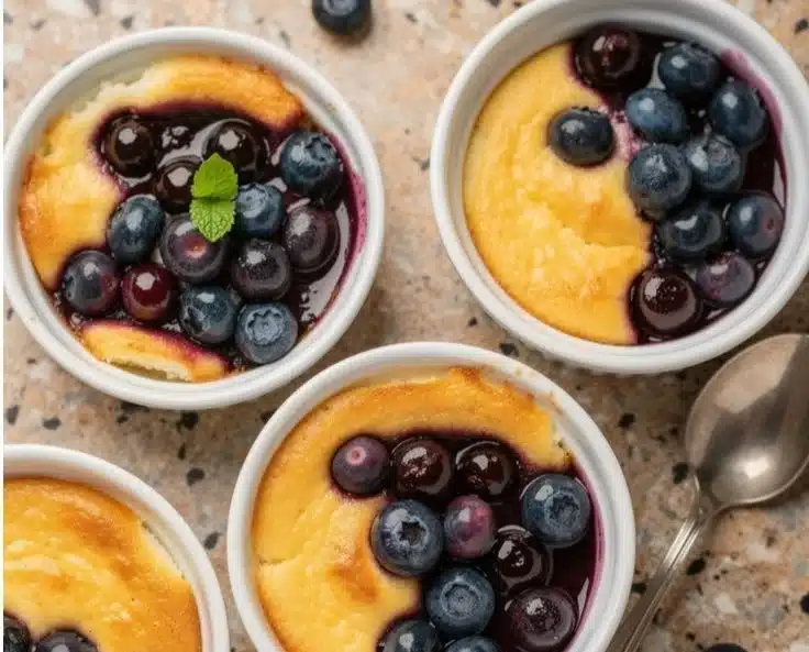 Baked blueberry cottage cheese bowls topped with fresh blueberries and nuts