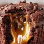 Delicious chocolate muffins filled with a rich caramel center