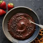 Cottage Cheese Brownie Batter Dip served in a bowl with a spoon