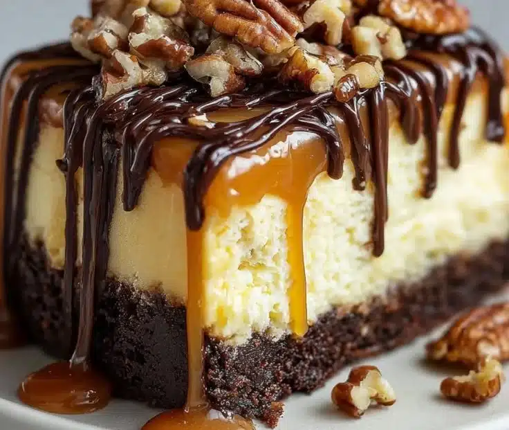 Decadent Turtle Brownie Cheesecake