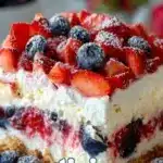 Delicious dessert lasagna layered with sweet cream and chocolate