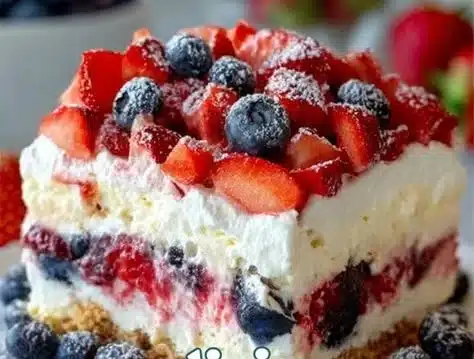 Delicious dessert lasagna layered with sweet cream and chocolate