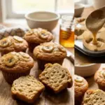 Baked simple healthy muffins with fresh ingredients on a wooden table