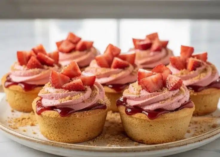 Tiny Cookie Cups with Cheesecake and Strawberries