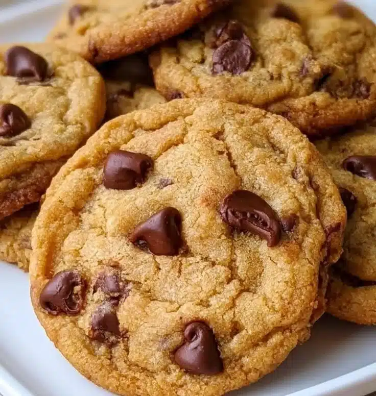 Easy chocolate chip cookies freshly baked on a cooling rack