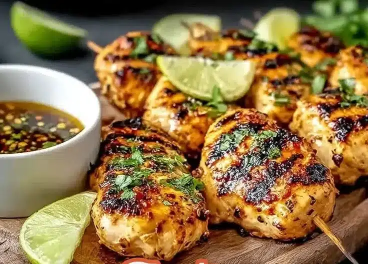 Grilled chicken marinated in lime and soy, served on a plate
