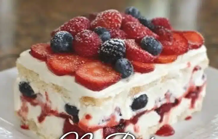 No Bake Summer Berry Icebox Cake with fresh berries and whipped cream