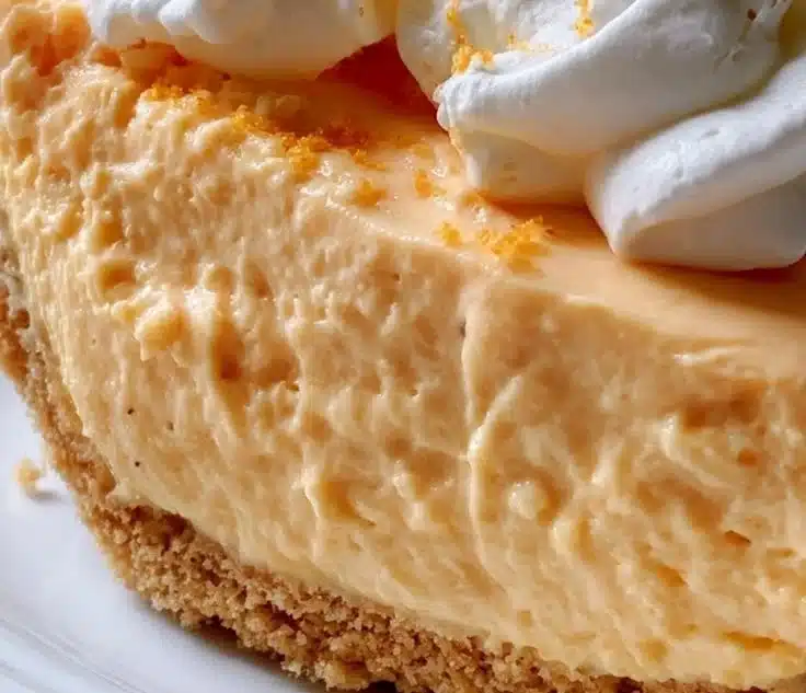 Delicious Orange Creamsicle Pie topped with whipped cream and orange zest