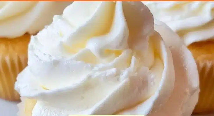 Stabilized whipped cream frosting swirl on a cake for decoration