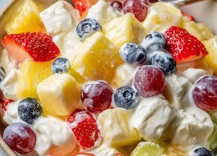 Colorful and fresh summer fruit salad featuring various seasonal fruits.
