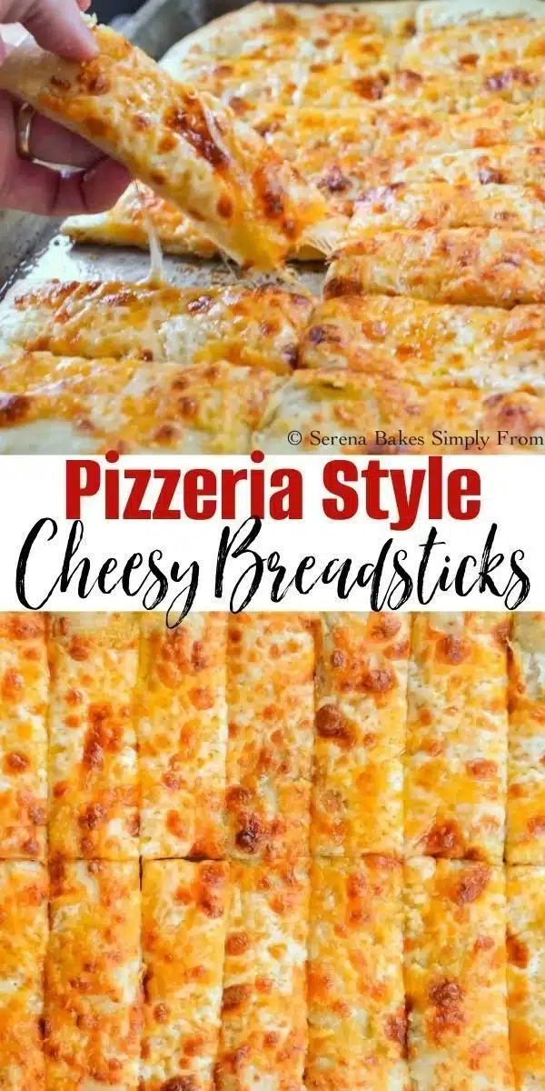 Cheese breadsticks made with Pillsbury pizza dough, golden and cheesy