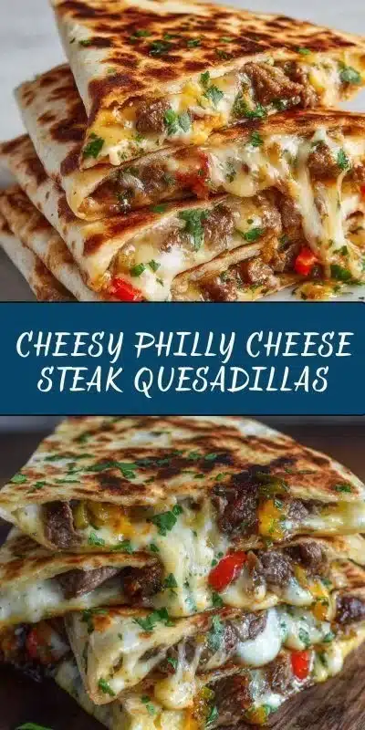 Cheesy Philly Cheese Steak Quesadillas with melted cheese and grilled steak