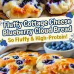 Fluffy blueberry cloud bread made with cottage cheese for breakfast.