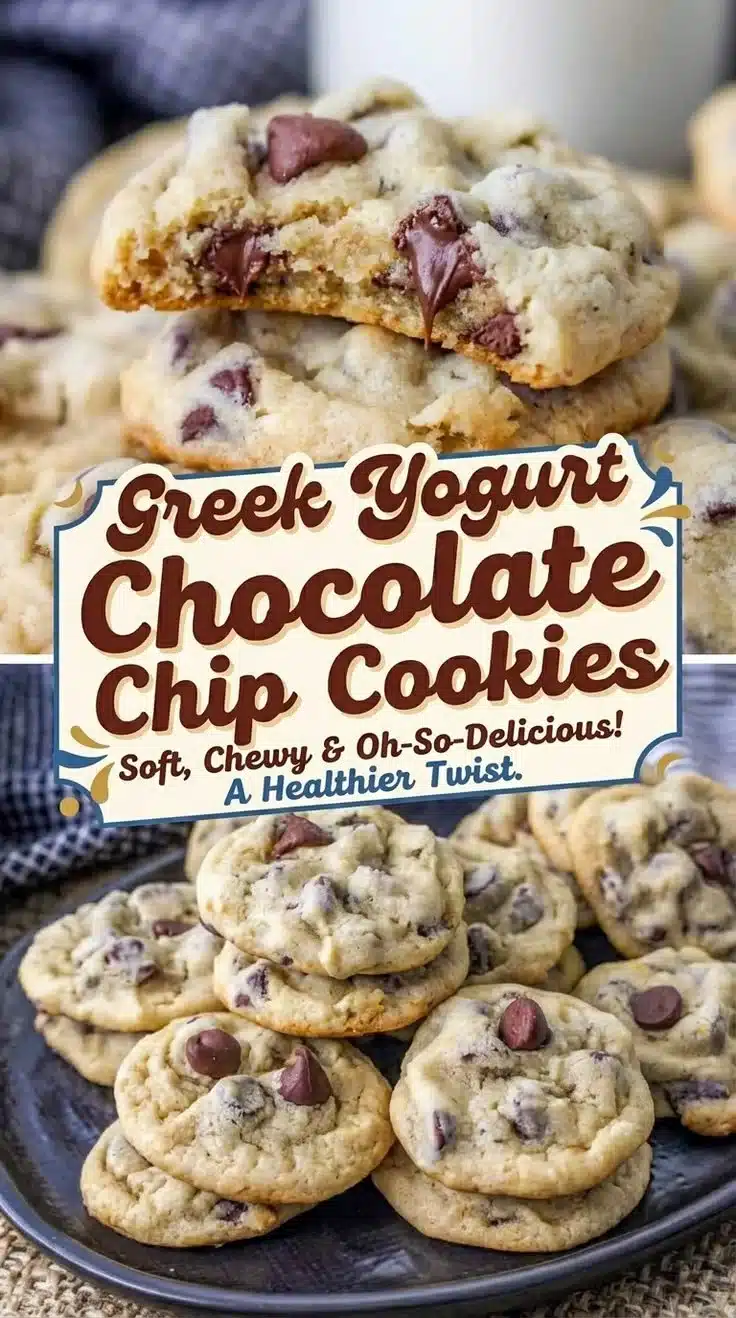 Soft and chewy Greek yogurt chocolate chip cookies on a plate