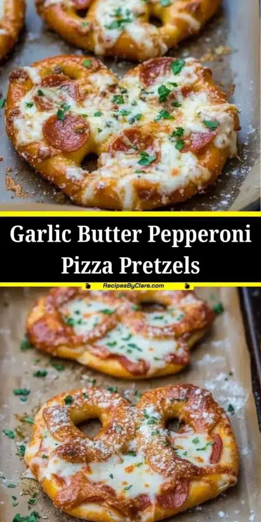 Pizza covered pretzels with beef pepperoni toppings