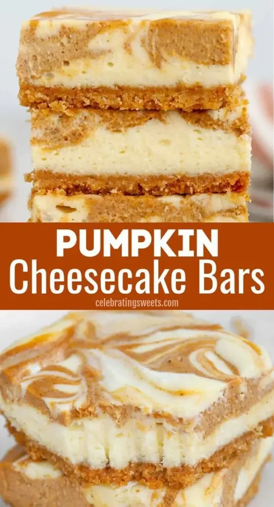Delicious Pumpkin Cheesecake Bars topped with whipped cream