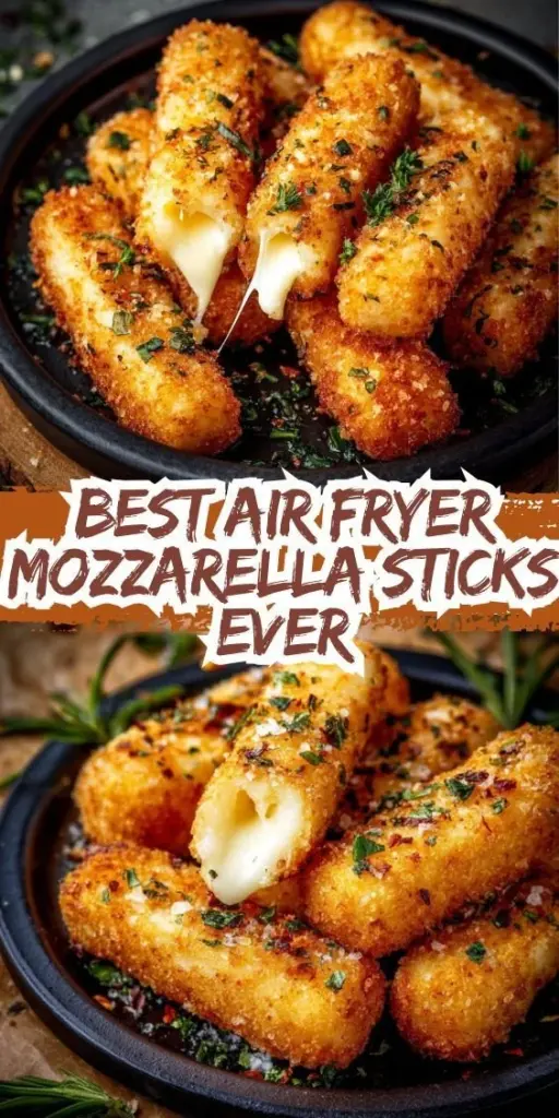 Crispy air fryer mozzarella sticks served with marinara sauce