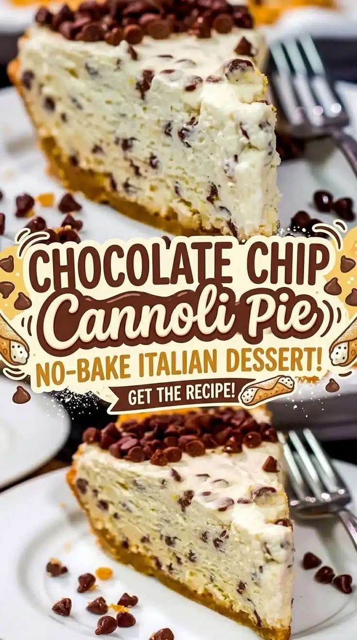 Delicious chocolate chip cannoli pie served on a dessert plate